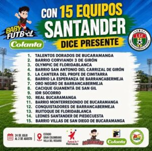QUINCE EQUIPOS TENDRÁ SANTANDER EN EL ZONAL NACIONAL ORIENTE DE LA BABYFÚTBOL